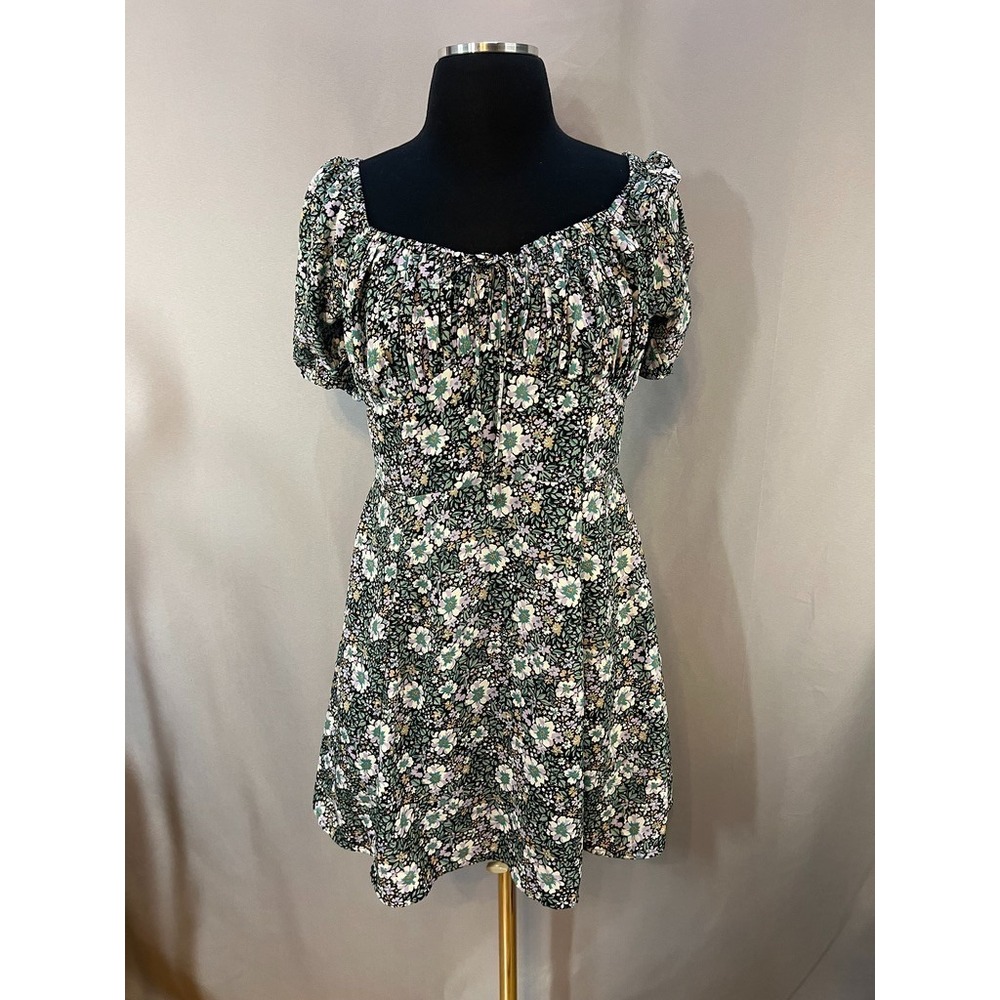 American Eagle Women M Puff Sleeve Floral Mini Dress Cottagecore Boho Romantic